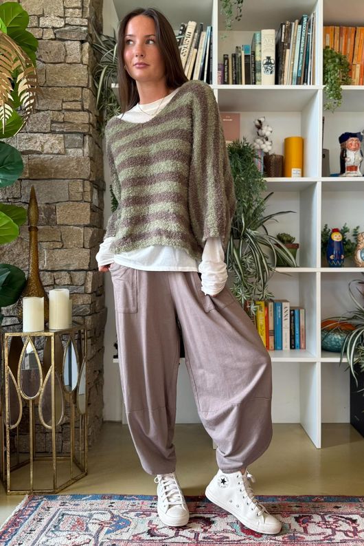 Stripe Boucle Slouch Knit Mocha & Moss